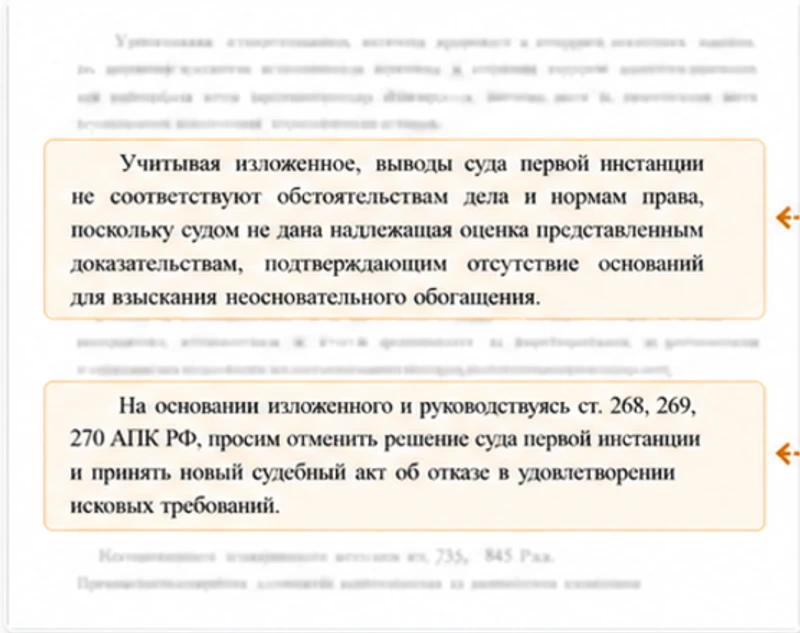 Обезличенный фрагмент апелляционной жалобы с выделенной правовой позицией