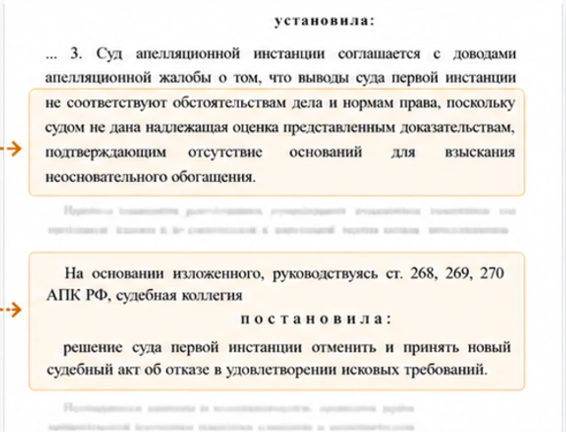 Обезличенный фрагмент судебного акта с выделенными выводами суда